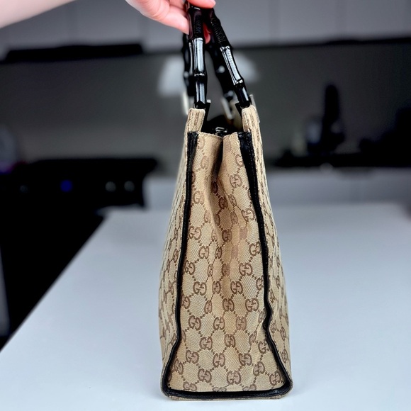 Gucci GG Monogram Canvas Bamboo Hand Bag - Picture 2 of 12